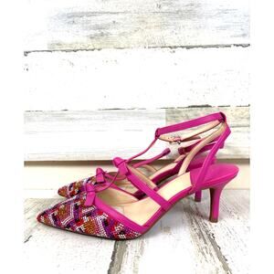 Alex Marie Womens 7 Pink Satin Rhinestone Strappy Heels Pumps Formal Party Prom